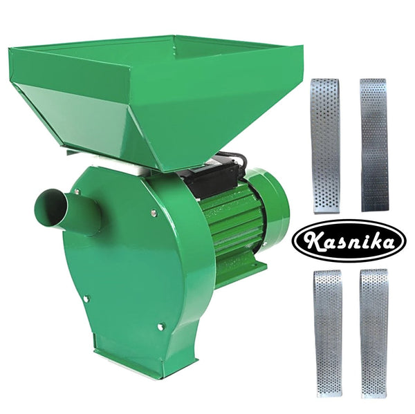 *BLACK-FRIDAY* *BuzZ* Moara 3kw KASNIKA Verde, cereale si stiuleti 2 in 1 , cuva mare, motor electric inclus, cu ciocanele pentru uruiala si malai