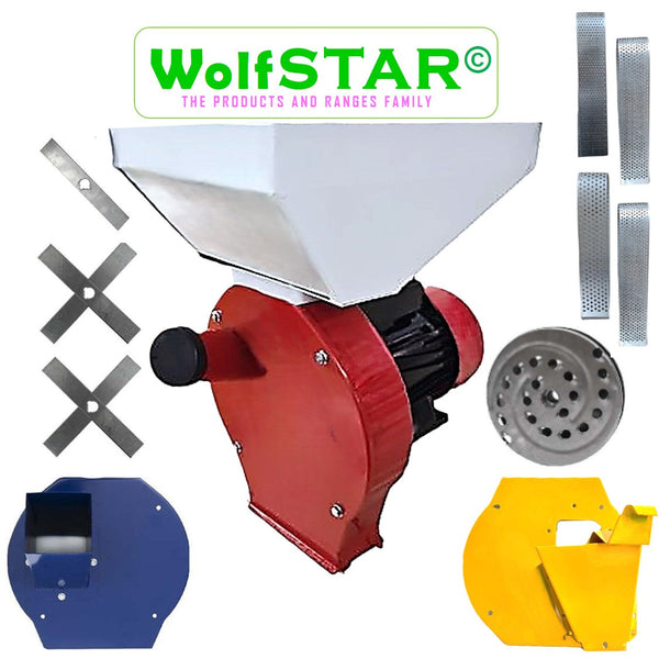 BLACK-FRIDAY *BuzZ* SET Moara WOLFSTAR Cereale-Stiuleti si FRUCTE-LEGUME si LUCERNA, 3.9KW, 4 in 1 pentru uruiala si malai si furaje, Red-White E-3900, cu ciocanele+razatoare+tocator lucerna