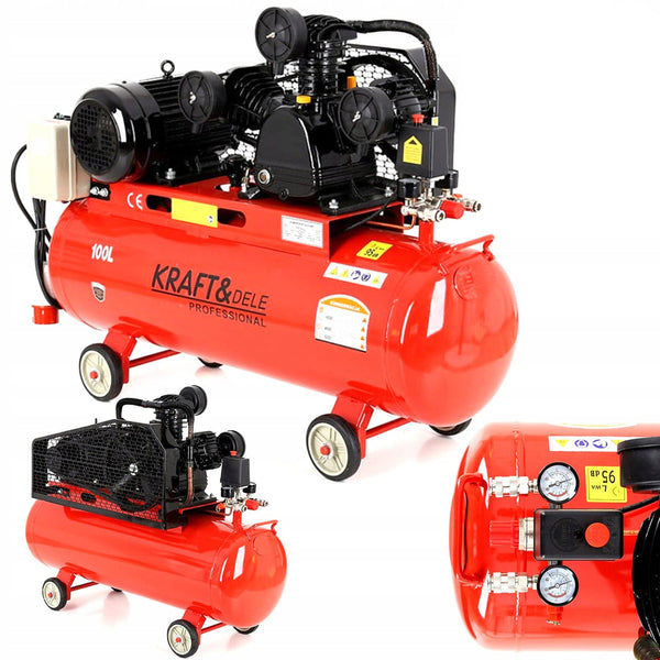 BLACK-FRIDAY Compresor aer KRAFTSON % Import Polonia % 405, 100L, motor 4.1kW trifazat, 8Bar, 650/min, 3 pistoane