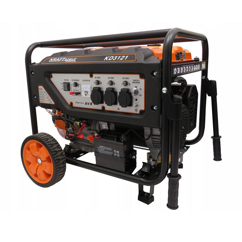 SEZONUL-OFERTELOR la Generator curent KRAFTSON % Import Polonia %  3121, 230V, 7CP, 4 timpi, stabilizator tensiune (AVR), roti transport