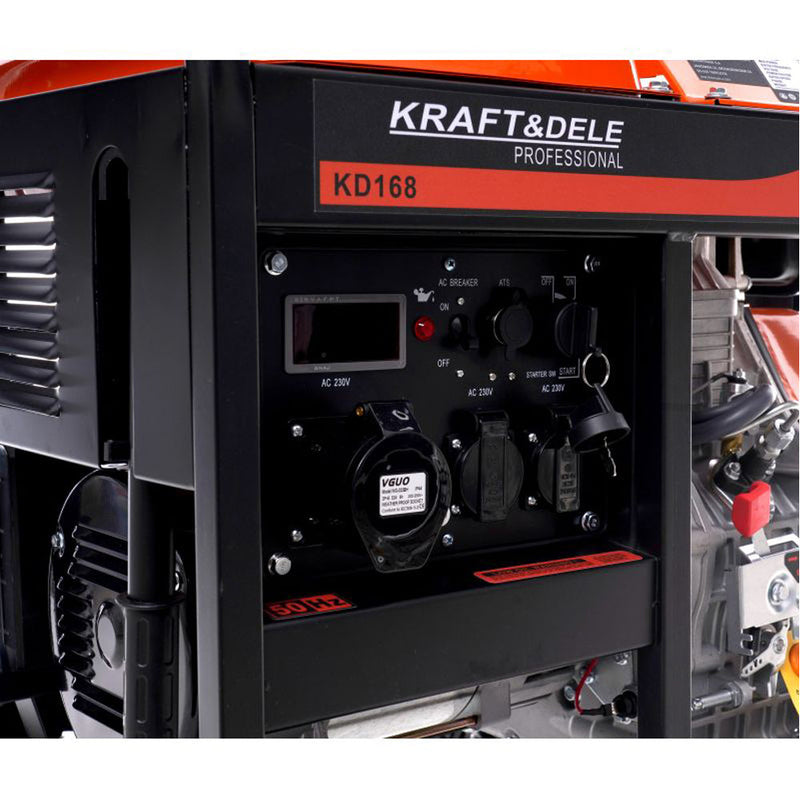 SEZONUL-OFERTELOR la Generator curent diesel Kraft&Dele KD168, 230V, stabilizator tensiune (AVR), roti transport si pornire la cheie