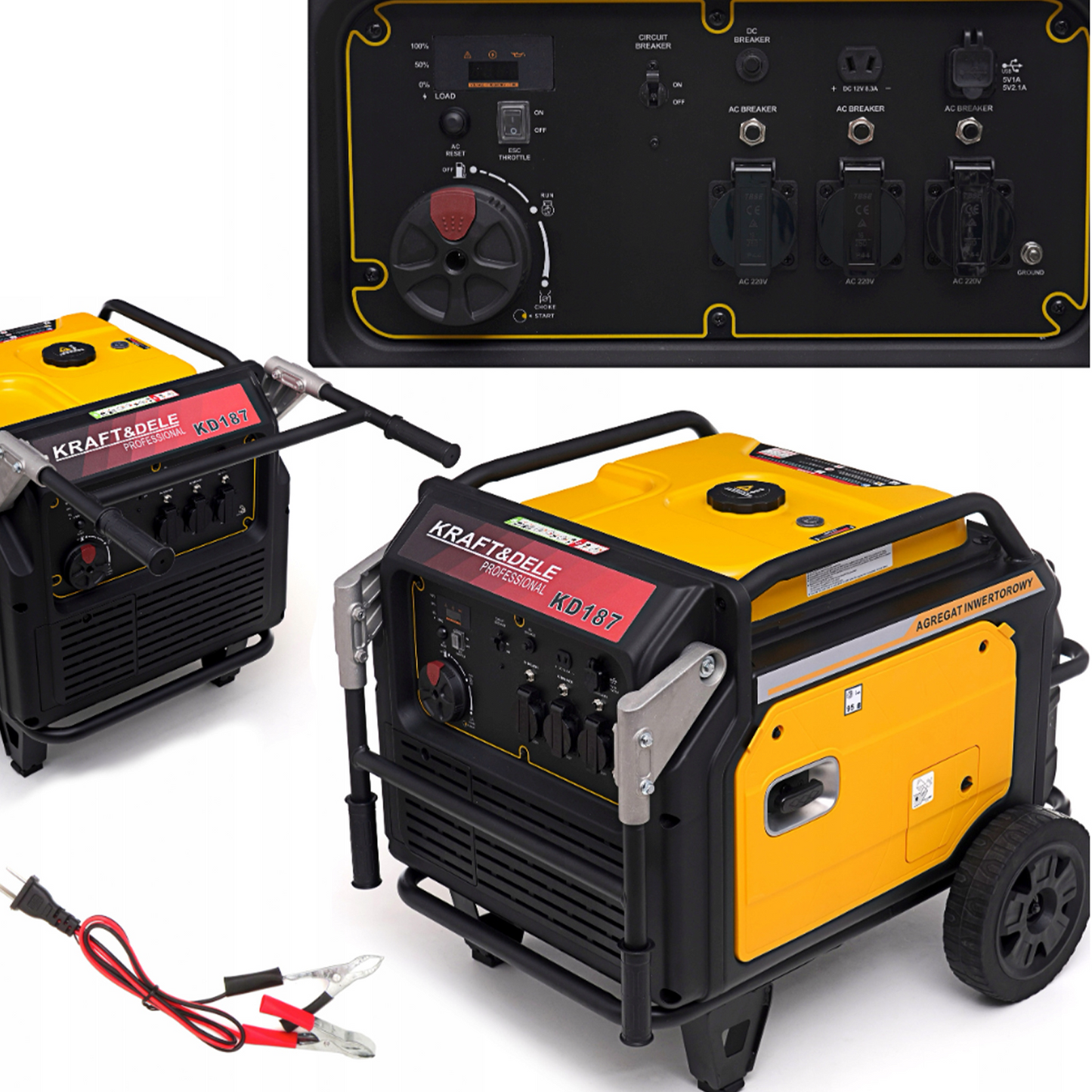*BLACK-FRIDAY* Generator curent silentios profesional Kraft&Dele KD187, 220V, 4 timpi, stabilizator tensiune AVR , roti transport