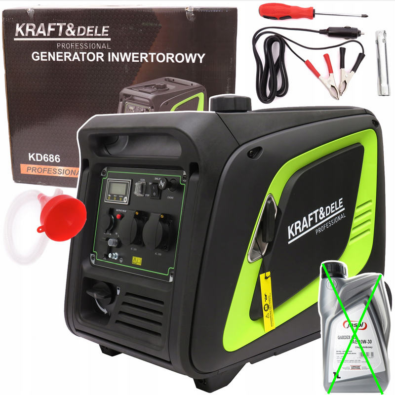 *BLACK-FRIDAY* Generator curent silentios profesional Kraft&Dele KD686, 230V, 4 timpi, stabilizator tensiune (AVR), roti transport, accesorii incluse