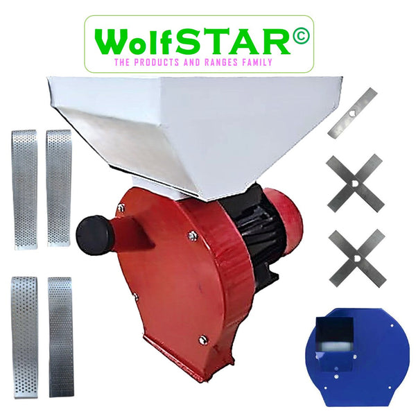 BLACK-FRIDAY *PROMO* SET Moara WOLFSTAR Cereale si Stiuleti si LUCERNA, 3.9KW, 3 in 1 pentru uruiala si malai si furaj tocat, Red-White E-3900, cu ciocanele si tocator