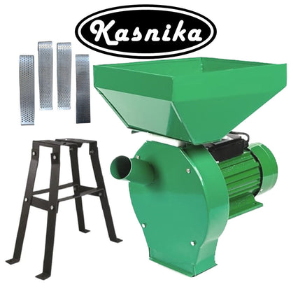 BLACK-FRIDAY SET Moara cereale si stiuleti 2 in 1 KASNIKA Verde, CUVA MARE, 3kW, cu ciocanele, malai si uruiala, + suport cu picioare