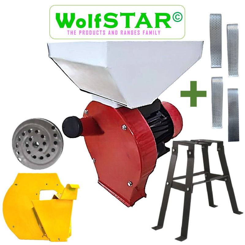 BLACK-FRIDAY SET WOLFSTAR Moara Cereale-Stiuleti si FRUCTE-LEGUME (3 in 1) 3.9KW, Red-White E-3900, cu ciocanele si razatoare, + suport metalic