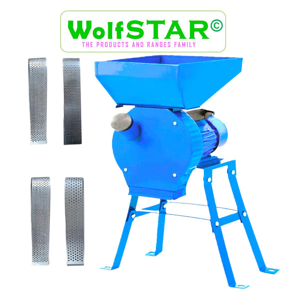 *BLACK-FRIDAY* SET WOLFSTAR Moara cereale+stiuleti 2 in 1 3.9KW, Blue B-3900, cu ciocanele pentru uruiala si malai, + suport metalic