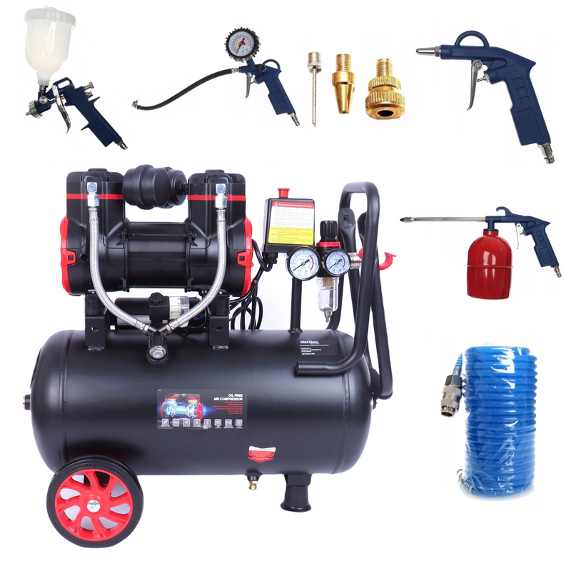 *BLACK-FRIDAY* Set Compresor aer fara ulei Kraft&Dele KD1391, 50L, 230V, 1500W, 8Bar, 290L/min, silentios + Kit 8 accesorii premium