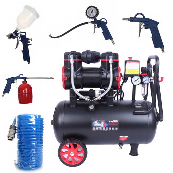 BLACK-FRIDAY Set Compresor aer fara ulei Kraft&Dele KD1391, 50L, 230V, 1500W, 8Bar, 290L/min, silentios + Kit 5 accesorii premium