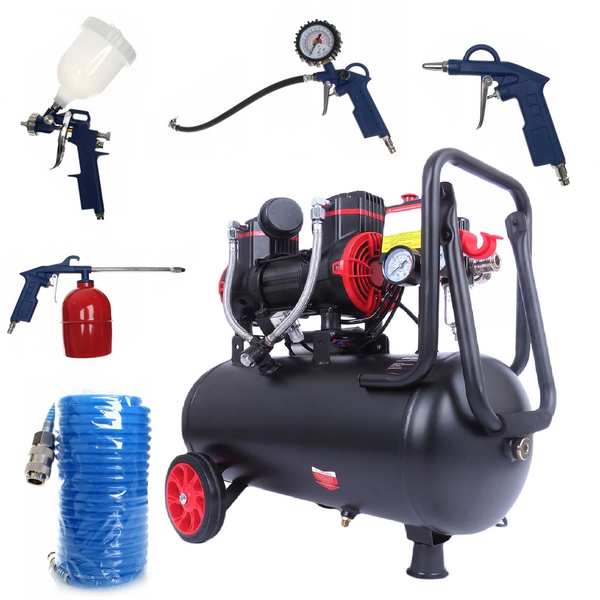 BLACK-FRIDAY Set Compresor aer fara ulei Kraft&Dele KD1390, 24L, 230V, 1300W, 8Bar, 220L/min, silentios + Kit 5 accesorii premium