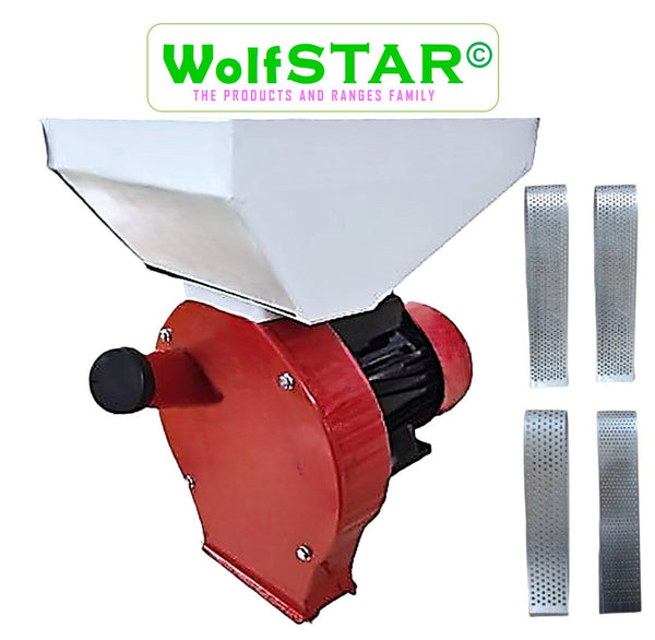 Moara WOLFSTAR cereale si stiuleti (2 in 1), 3.9KW, pentru uruiala si malai, Red-White E-3900 monofazica, cu ciocanele