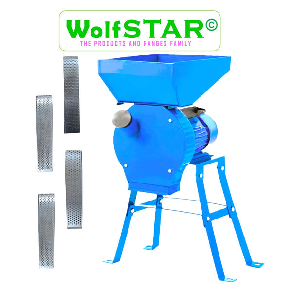 SET WOLFSTAR Moara cereale+stiuleti (2 in 1) 3.9KW, Blue B-3900, cu ciocanele pentru uruiala si malai, + suport metalic