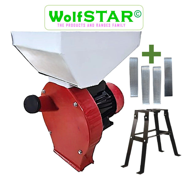 SET WOLFSTAR Moara cereale+stiuleti (2 in 1) 3.9KW, Red-White E-3900, cu ciocanele pentru uruiala si malai, + suport metalic