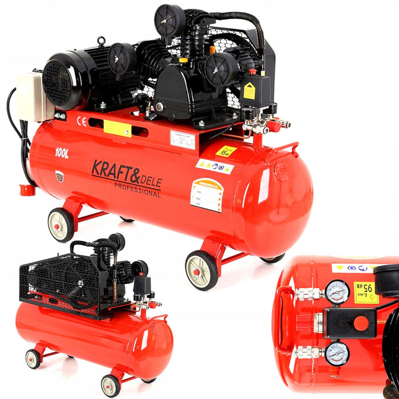 BLACK-is-BACK Compresor aer KRAFTSON % Import Polonia %  405, 100L, motor 4.1kW trifazat, 8Bar, 650/min, 3 pistoane