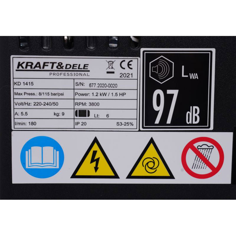 BLACK-is-BACK Compresor aer Kraft&Dele KD1415, 6L, 1.5CP, 8Bar, 180/min, profesional