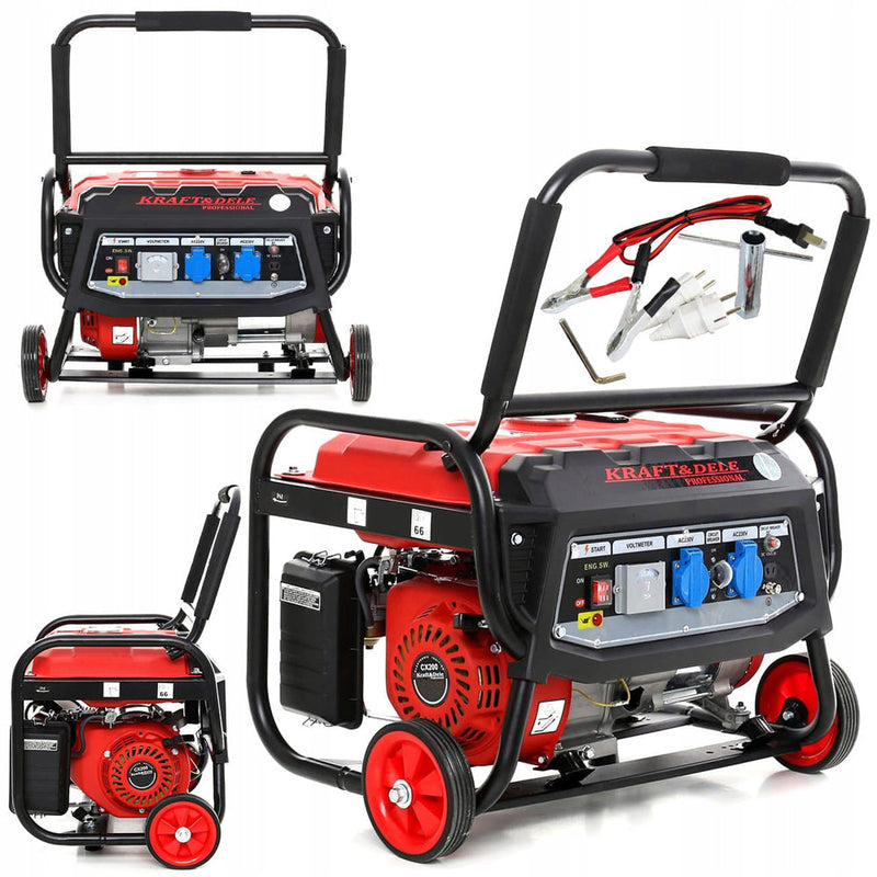 BLACK-is-BACK Generator curent Kraft&Dele KD138, 230V, 4 timpi, stabilizator tensiune (AVR), roti transport