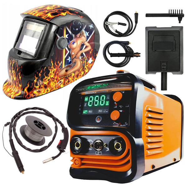 BLACK-FRIDAY SET SUDURA CU SARMA FLUX+Electrod WeldEXPERT 37422-881 din Aparat sudura 250A MIG-MAG/MMA/LiftTIG, + Masca Automata Personalizata HOT-FLAMES