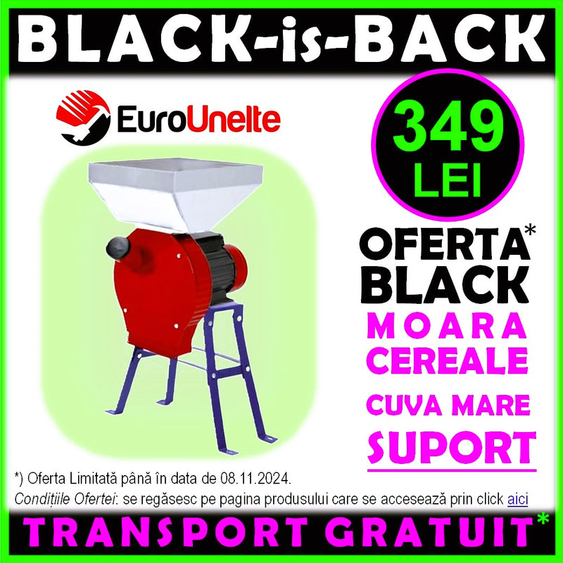 *OFERTA BLACK: 349 LEI TRANSPORT INCLUS* Moara cereale+stiuleti (2 in 1) WOLFSTAR, 3.9KW, powered by Elefant, cu ciocanele pentru uruiala si malai, Red-White E-3900, + SUPORT METALIC