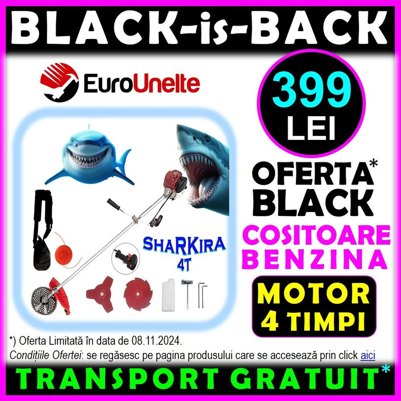 *OFERTA BLACK: 399 LEI TRANSPORT INCLUS* SHARKIRA Motocoasa 4 Timpi, 7.5CP, T5600, + Sisteme Taiere, Disc Vidia, Accesorii