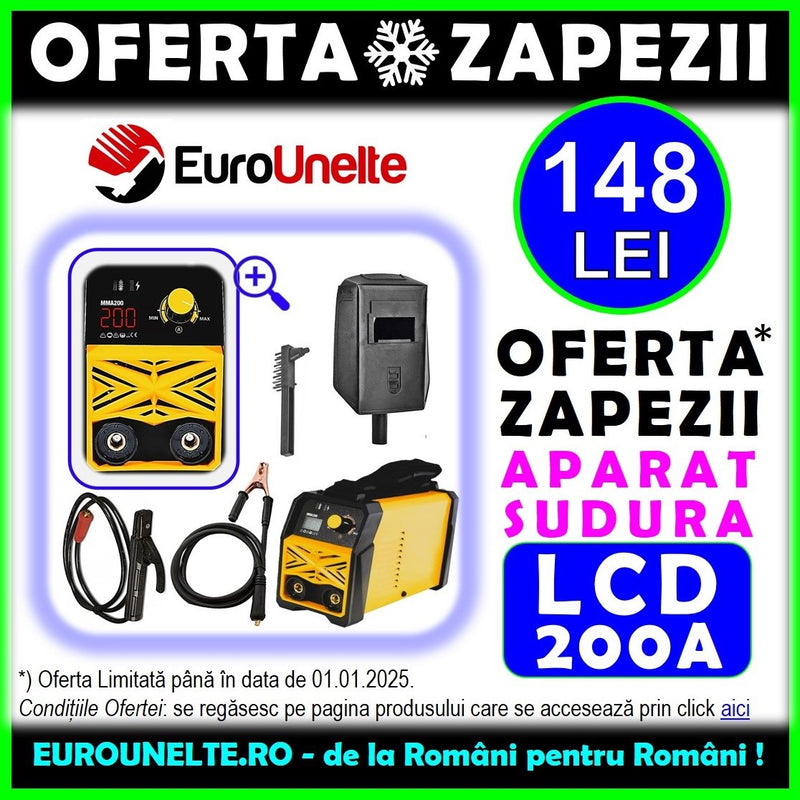 *OFERTA-PRIMAVERII: 148 LEI* Aparat de sudura DORELL® ALEGE, Ecran LCD COLOR, REGLAJ FIN AMP200, electrod 1.6-5mm