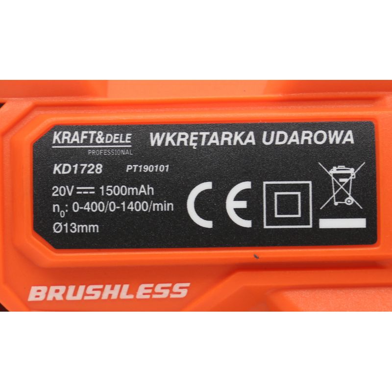 Bormasina cu 2 acumulatori KRAFTSON % Import Polonia %  1728, 1400RPM, 20V, mandrina 13mm, Accesorii incluse