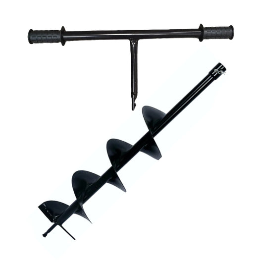 SET Burghiu pamant DEZMAN 250mm/800mm, pentru motoburghie si foreze pamant, prindere universala, PLUS MANER MANUAL