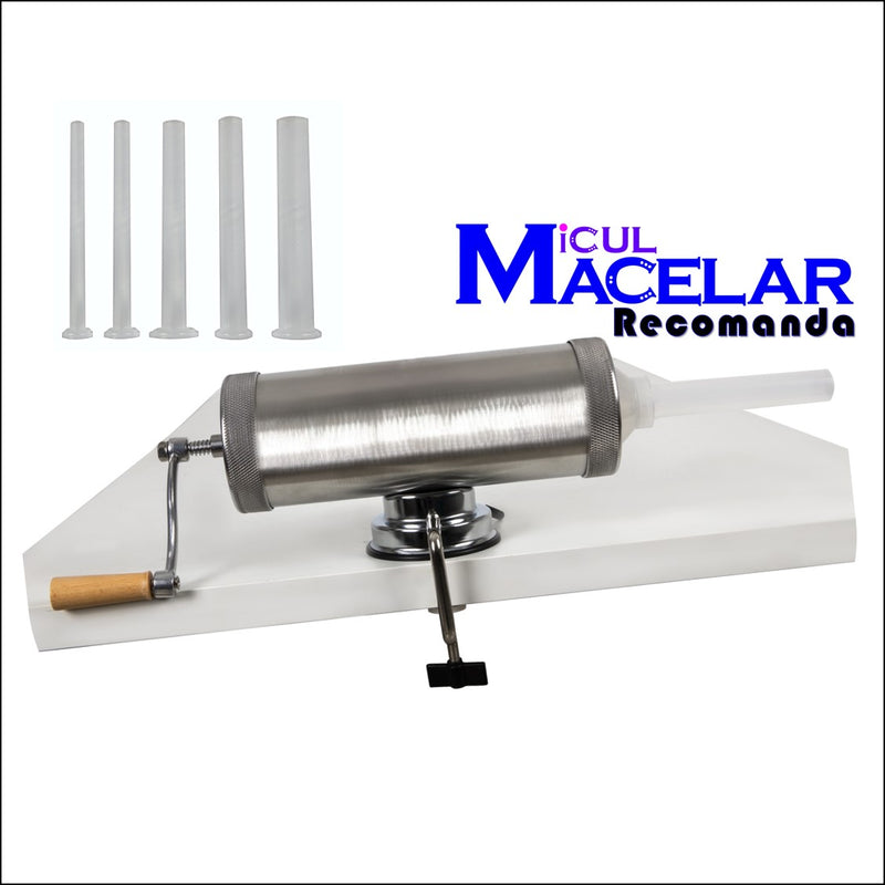 MICUL MACELAR® Recomanda - Aparat de umplut carnati, 2.5Kg, 5xPalnii incluse, Orizontal, Inox