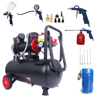Set Compresor aer fara ulei Kraft&Dele KD1390, 24L, 230V, 1300W, 8Bar, 220L/min, silentios + Kit 18 accesorii premium