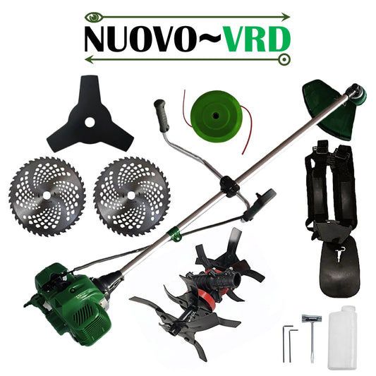 CULTIVATOR PREMIUM + Cositoare pe benzina NUOVO-VRD 6CP Verde, Disc Stea, 2xDisc Vidia, accesorii incluse