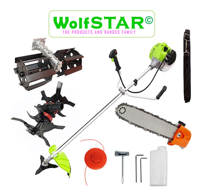 Cositoare pe benzina WolfSTAR, Set cu Tambur Fir + Disc Metal 3 lame, X5600PRO-8CP, Verde, +CAP DRUJBA, PRASITOARE, CULTIVATOR PREMIUM