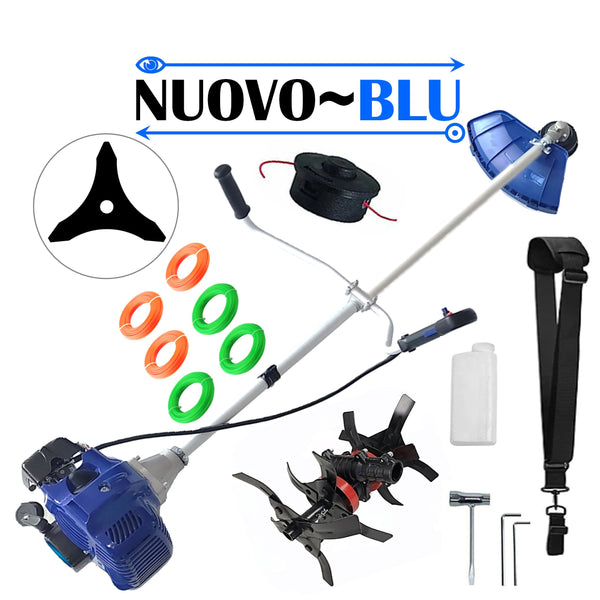 CULTIVATOR PREMIUM + Cositoare pe benzina NUOVO-BLUe Fuel-Economy 3.4CP, Disc Stea Metalic, EXTRA FIR TAIERE
