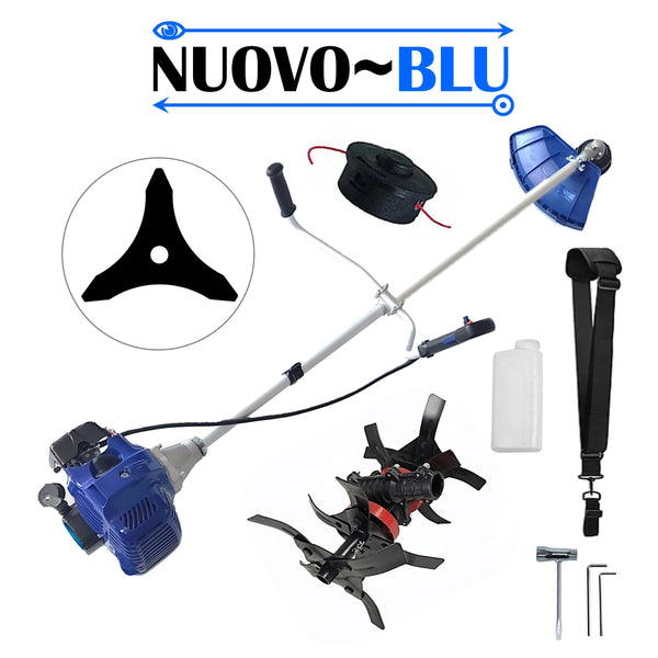 CULTIVATOR PREMIUM + Cositoare pe benzina NUOVO-BLUe Fuel-Economy 3.4CP, Disc Stea Metalic, Accesorii incluse