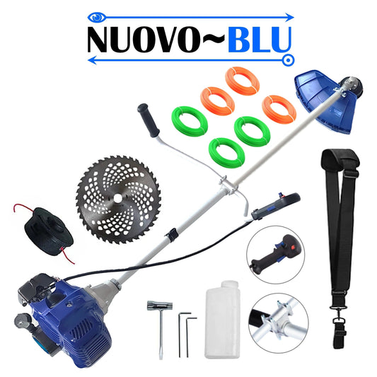 *PROMO* Cositoare pe benzina NUOVO-BLUe LUXURY 6HP, Disc Vidia 255mm, accesorii incluse, SET FIR TAIERE