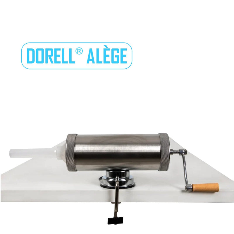 *DORELL® ALÈGE* Tulumba Umplut Cârnați Orizontala 2.5 kg, din Inox, + 5 Pâlnii incluse, Porc+Vita+Oaie