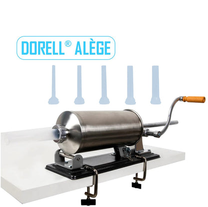 *DORELL® ALÈGE* Masina Umplere Cârnați Orizontal 4 kg, din Inox, + 5 Pâlnii incluse, Porc+Vita+Oaie ( PRODUS RESIGILAT )