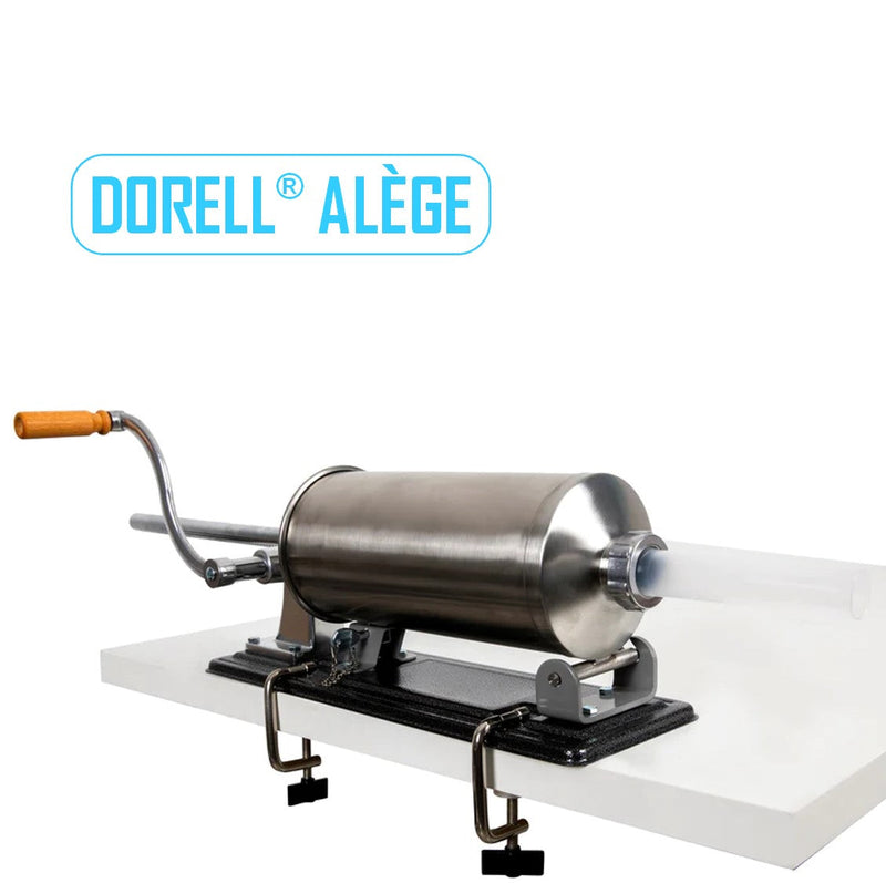 *PROMO*DORELL® ALÈGE* Tulumba Umplut Cârnați Orizontal 4 kg, din Inox, + 5 Pâlnii incluse, Porc+Vita+Oaie