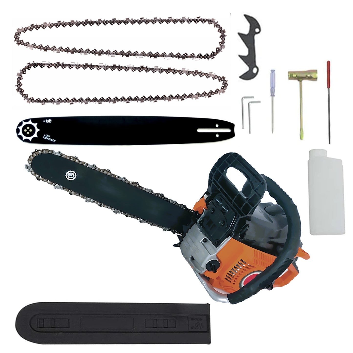 SEZONUL-OFERTELOR la SET Drujba BESTIA NEAGRA, 4.4kW, 2 lame si 3 lanturi, 52cc, gheara si accesorii incluse, BlackOrange