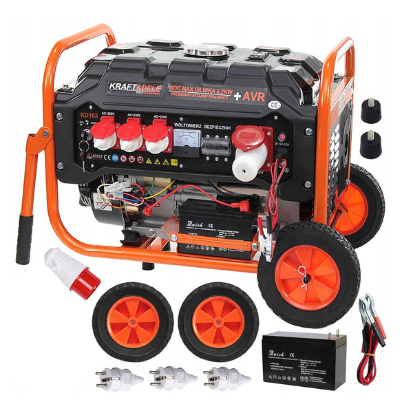 Generator curent Kraft&Dele KD163 5200W, 380V, 7CP, 4 timpi, pornire la cheie, roti transport