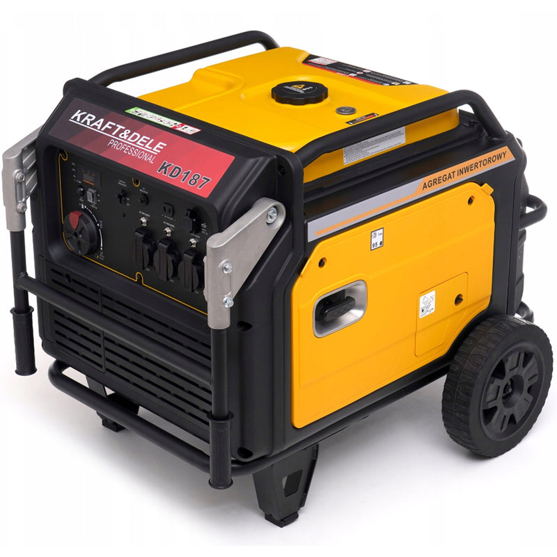 Generator curent silentios profesional Kraft&Dele KD187, 8kW, 220V, 4 timpi, stabilizator tensiune (AVR), roti transport, profesional