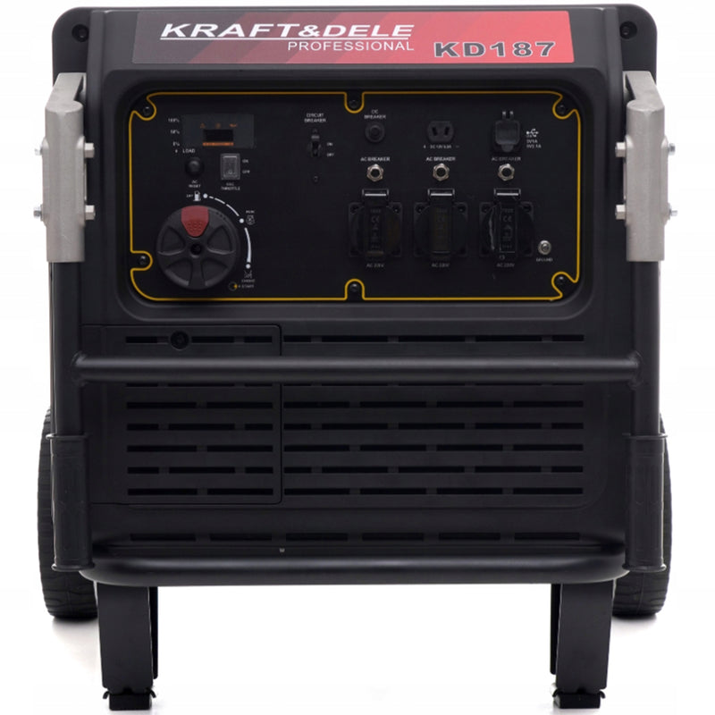 Generator curent silentios profesional Kraft&Dele KD187, 220V, 4 timpi, stabilizator tensiune (AVR), roti transport