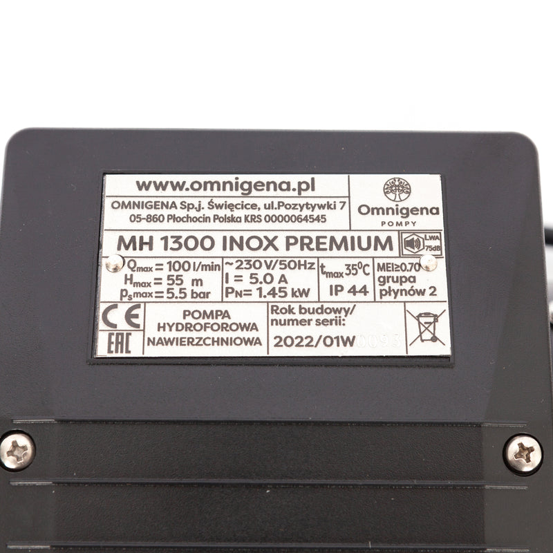 Pompa de suprafata Omnigena MH 1300 INOX PREMIUM, 230V, 1.45kW, 100l/min, H refulare 55m