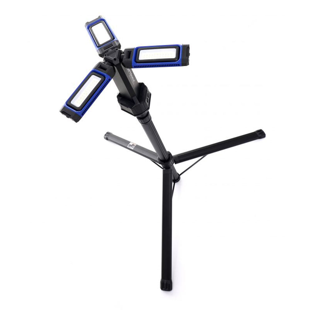 Lampa multifunctionala reincarcabila POLSKI K1268, 3 proiectoare LED, 4500Lm, acumulator 4000mAh, 3 moduri, 2 culori, cu trepied , pentru ateliere, camping, constructii etc