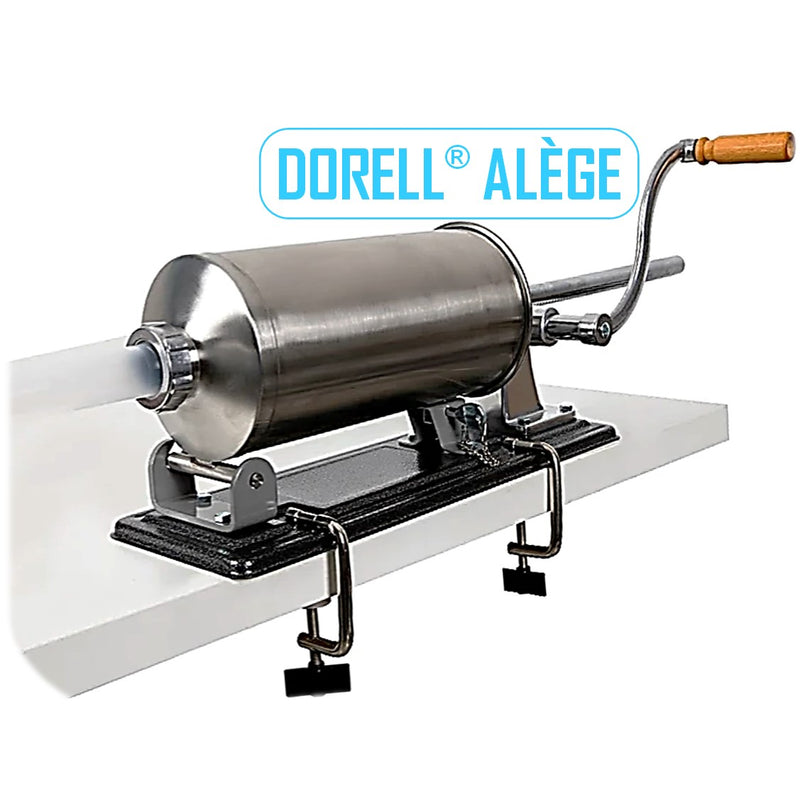 *DORELL® ALÈGE* Aparat Umplut Cârnați Orizontal 5.5 kg, din Inox, + 5 Pâlnii incluse, Porc+Vita+Oaie