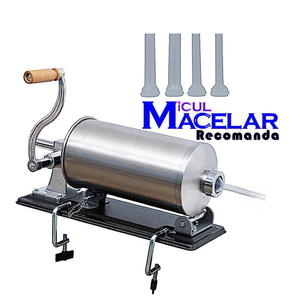 *OFERTA MIORITICA* MICUL MACELAR Recomanda - Masina de umplut carnati, 3Kg, 5xPalnii Incluse, Orizontal, inox