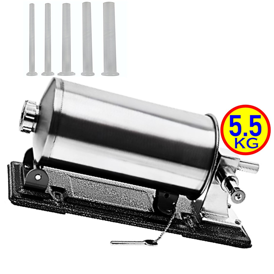 *PROMO* MICUL MACELAR Recomanda - Masina de umplut carnati, CAPACITATE PANA LA 5.5Kg, 5xPalnii Incluse, Orizontala PROFI, Inox