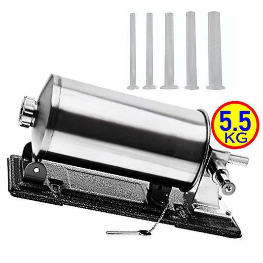 *PROMO* MICUL MACELAR Recomanda - Masina de umplut carnati, CAPACITATE PANA LA 5.5Kg, 5xPalnii Incluse, Orizontala PROFI, Inox