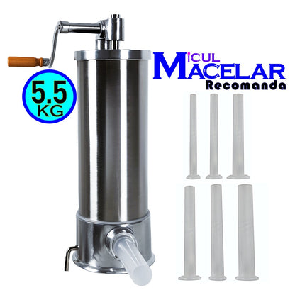 MICUL MACELAR Recomanda - Masina de umplut carnati, 5.5Kg, 6xPalnii incluse, Vertical Profi, Inox