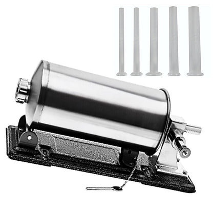 *OFERTA MIORITICA* MICUL MACELAR Recomanda - Masina de umplut carnati, CAPACITATE PANA LA 6Kg, 5xPalnii Incluse, Orizontala PROFI, Inox