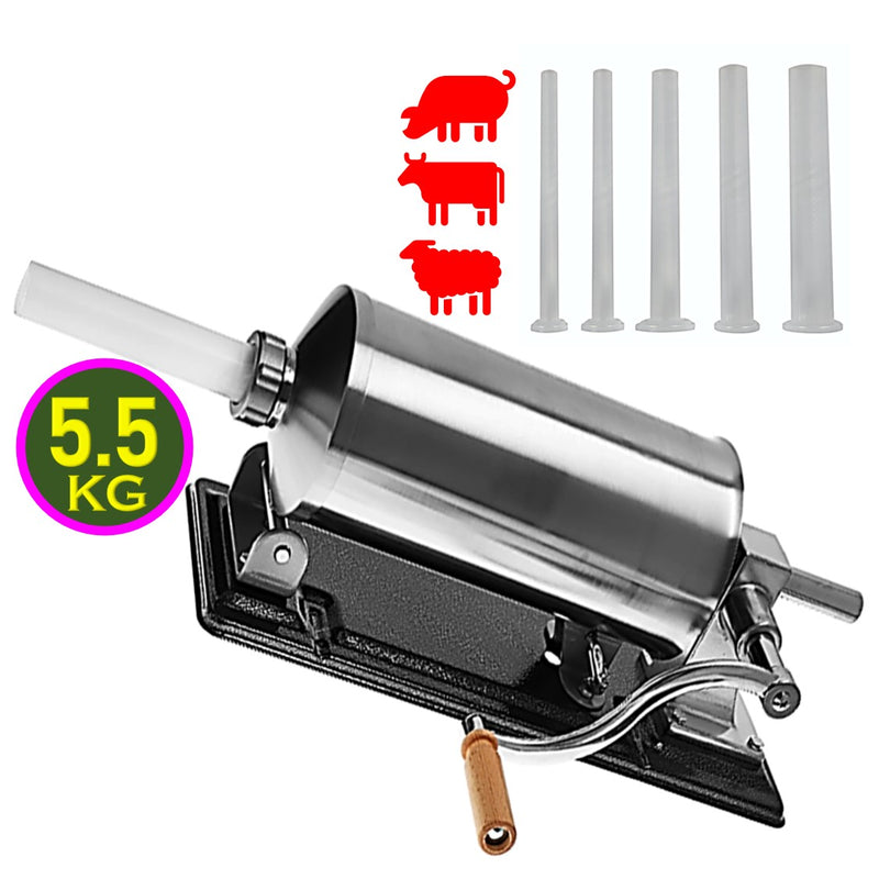 *PROMO* SET Masina de tocat carne electrica, Inox, 1400W, 100Kg/Ora + Masina umplut carnati 5.5kg cu 5 Palnii