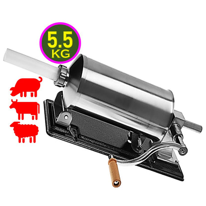 Masina de umplut carnati, 5.5Kg, VOKNER, 5xPalnii Incluse, Orizontala, din INOX